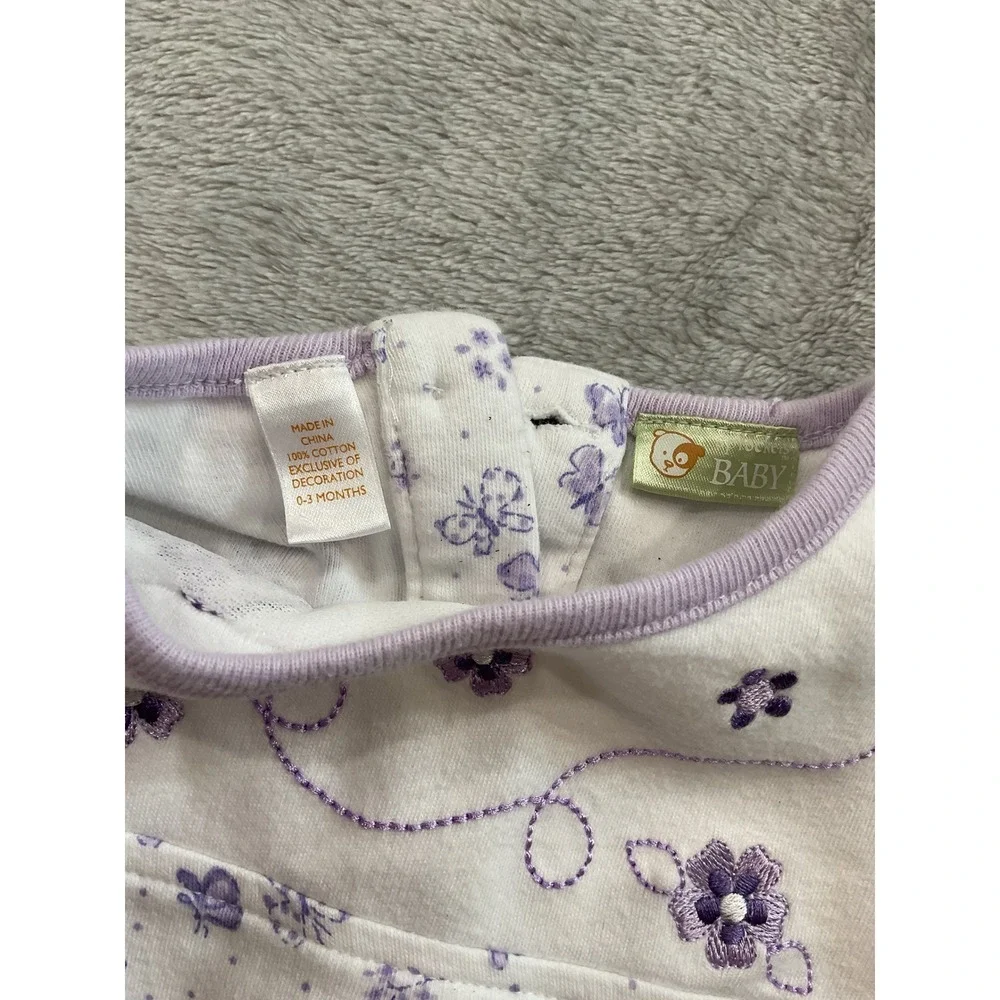 Vintage Sprockets Baby Purple Butterfly Floral Footed Sleeper 0-3 Months Cotton